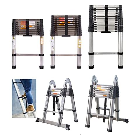 Teleskopleiter Klappleiter 3,8m Anti-Rutsch Mehrzweckleiter Ausziehbar Tragbare Edelstahl Leiter 150kg Belastbarkeit Cover