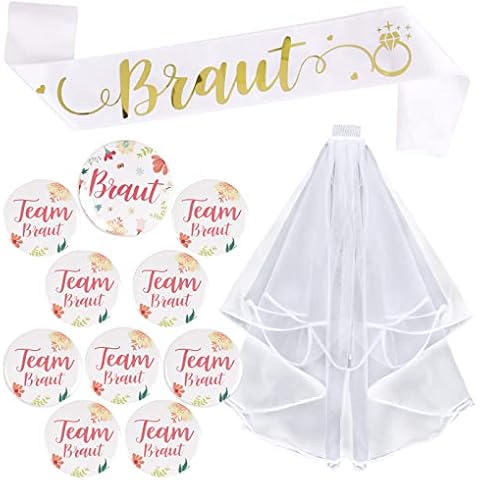 FLOFIA 12Pcs JGA Deko Accessoires Frauen Braut Schärpe Hochzeit Schleier Cover