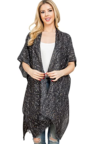 Image of RIAH FASHION Bohemian Sequin Glitter Shawl Wrap Poncho - Kimono Cardigan, Sparkly Metallic Mesh Scarf, Open Knit Crochet