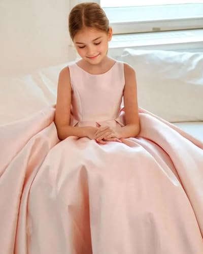 Crewneck Satin Flower Girl Dress Bow Knot A Line Formal Evening Pageant Dresses3