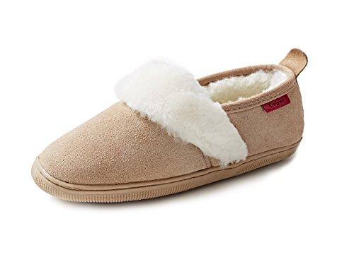 Reissner Lammfelle | Engel Hausschuh Andrea | Veloursleder | Innenfutter echtes Merino Lammfell | mit Fellkranz | beige 38