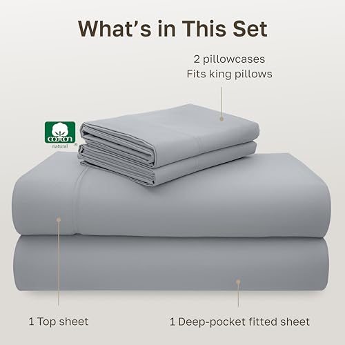 Image of California Design Den California King Sheet Set - 100% Cotton, 600 Thread Count Deep Pocket Cal King Sheet Set, Luxury Hotel-Quality, Soft Sateen Weave - Light Grey
