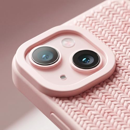 Image of amazon basics Luxury 3D Knitted Texture Soft Silicone Back Cover for iPhone 14 | Slim Fit Shockproof Case with Camera Protection & Non-Slip Grip - Pink