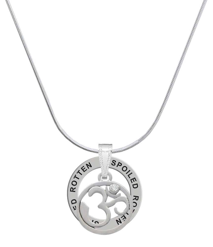 Delight Jewelry Silvertone Om in Circle with Crystal - Spoiled Rotten Ring Charm Necklace, 18"