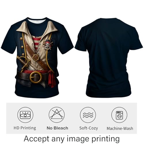 LAOLIUSN Funny Pirate Costume T-Shirt Novelty Short Sleeve Crewneck Shirt - Image 4