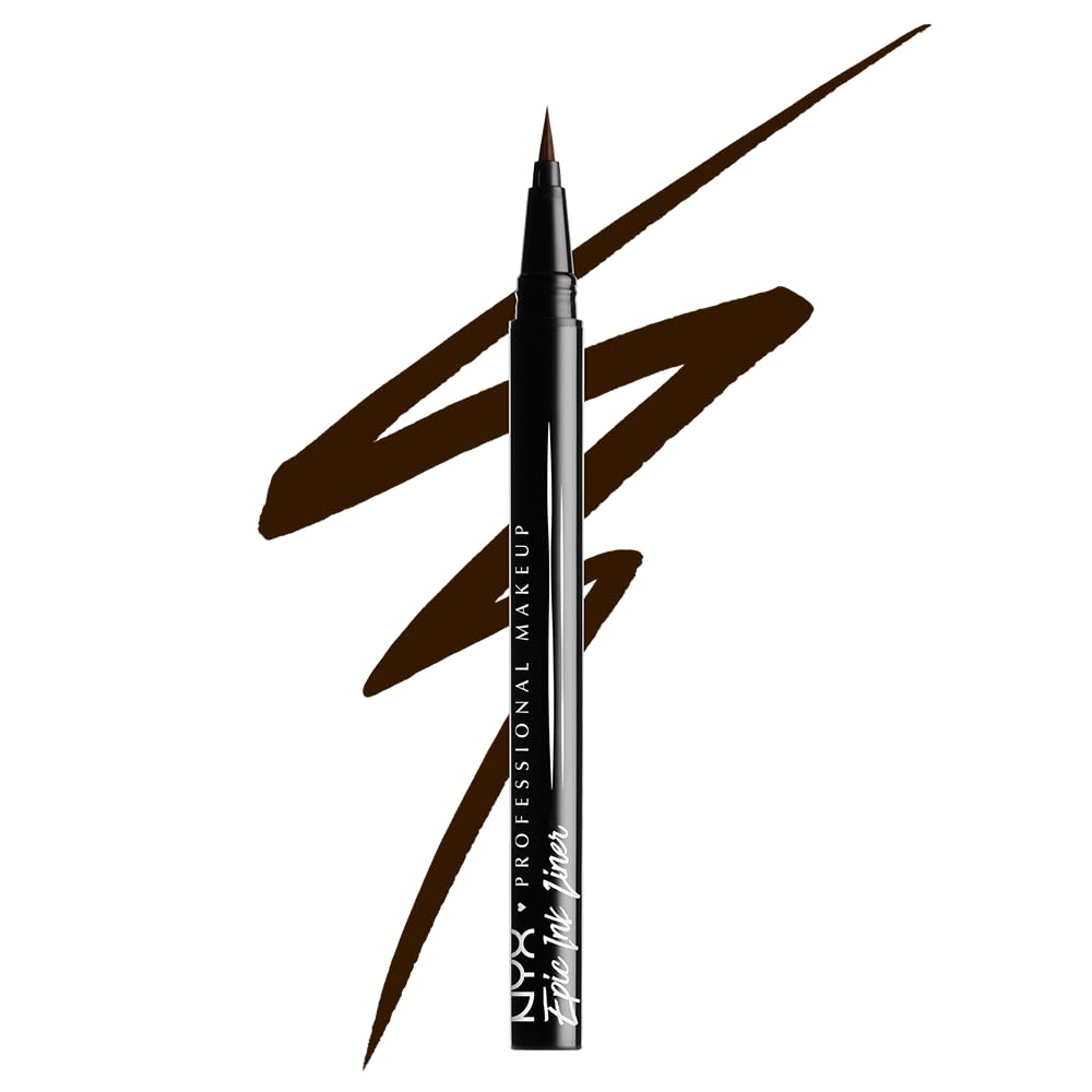 NYX Professional Makeup Delineador de ojos Epic Ink Liner, Punta de pincel, Resistente al agua, Fórmula vegana, Marrón