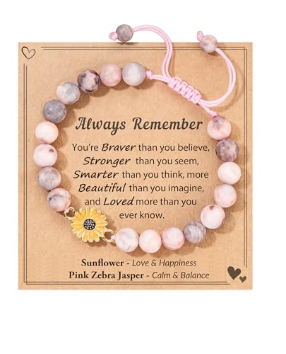Seyaa Easter Gifts Sunflower Natural Stone Bracelet Gifts for Teen/Girls with Quotes Card
