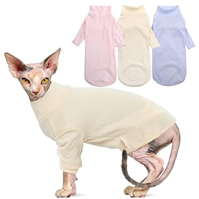 Hjumarayan Sphynx Cat Clothes Summer Pet Clothes for Cats, Soft cat T-Shirt Stretch Tank Hairless Cat Vest with Long Sleeve, Cat's Pajamas for Sphynx, Cornish Rex, Devon Rex, Peterbald(Yellow, XS)