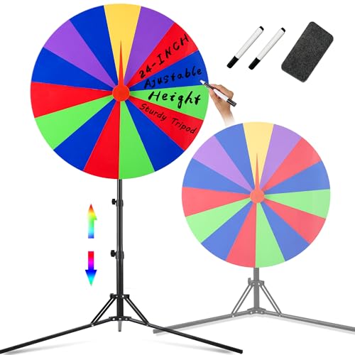 CORTATY 24 inch Spinning Prize Wheel with Stand, Heavy-Duty Storable Spinning Wheel for Prizes, DIY Wheel Spinner for Trade Shows Carnivals Fortune Spinning Game, Heigh Adjusable 20\'\'-71\'\'