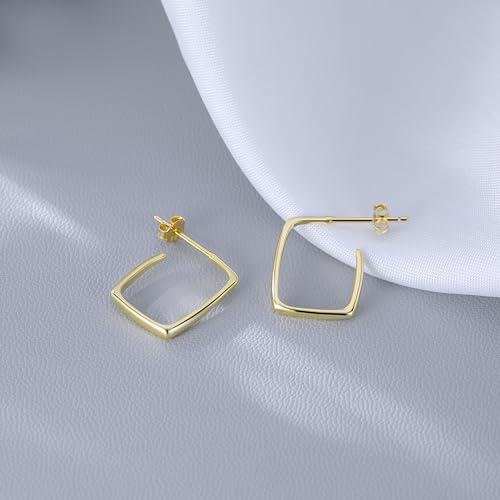 Reffeer 925 Sterling Silver Open Hoop Earrings for Women Teens Square Post Hoop Earrings Studs4