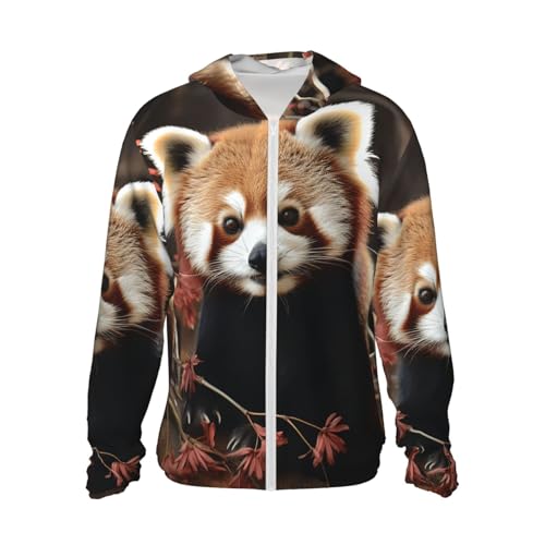 UPF 50+ Sun Protection Hoodie Long Sleeve Red Pandas Sun Shirt Rash Guard Fishing Shirts for Men