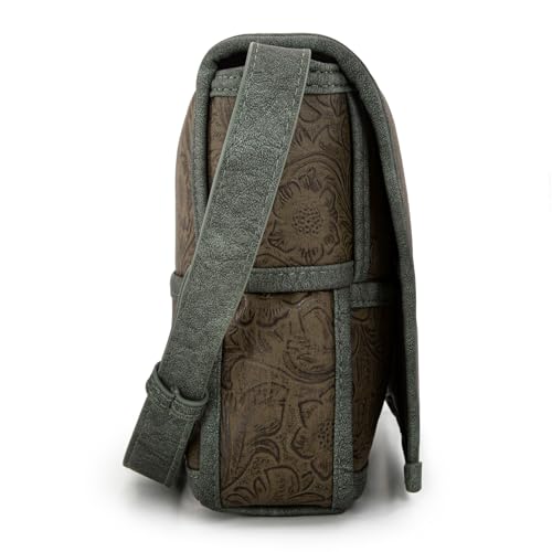 Image of Wrangler Woven Crossbody Bag for Women Vintage Floral Tooled Cross Body Purse