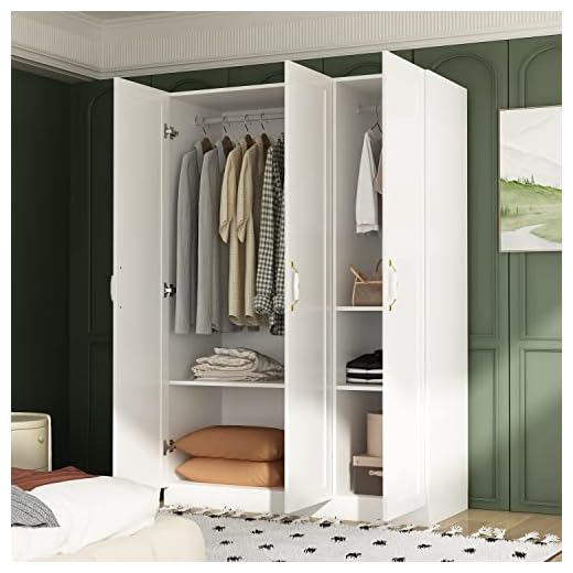 Homsee Large Wardrobe Armoire Wooden Closet with 3 Doors, 5 Storage Compartments, 2 Hanging Rods & Decorative Handles for Bedroom, White (47.2”L x 18.3”W x 69.7”H)