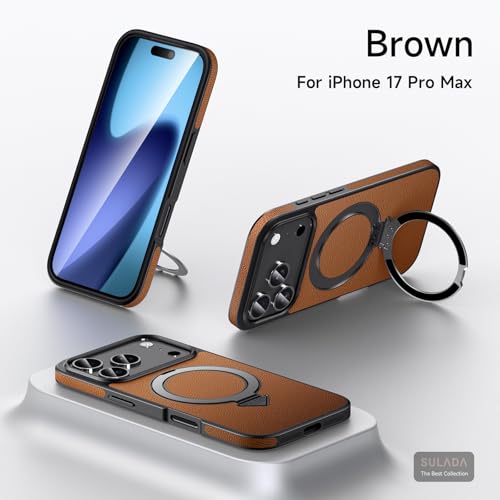 Coque iPhone 16 en cuir véritable marron avec anneau carré chic - 2
