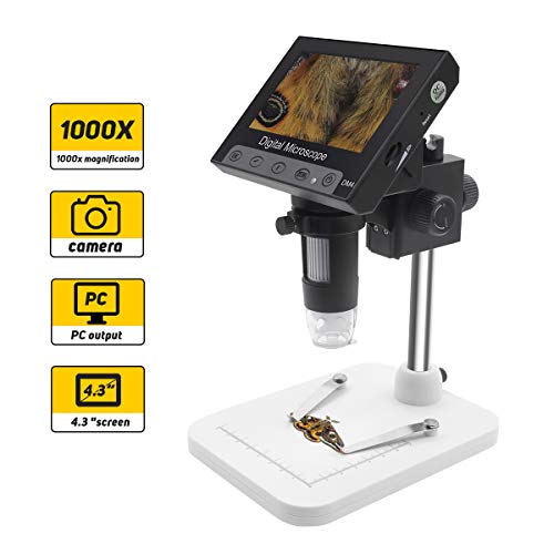LCD Digital Microscope, 4.3 Inch Endoscope Record 1000X Magnification Zoom Wireless USB Stereo