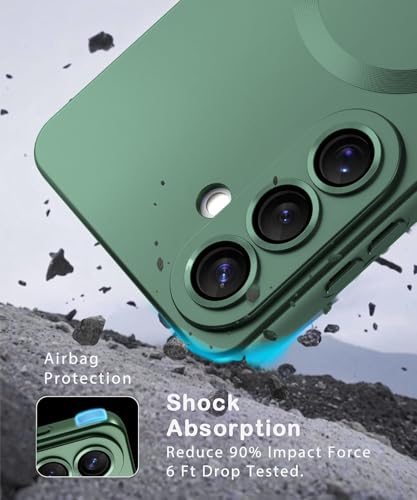 Image of DIZORO Samsung A56 5g Case, Compatible with Mag Safe Back Cover, Matte Luxury Metallic Luster Flexible TPU Wireless Charging Shockproof Case with Camera Protector Lens (Green)