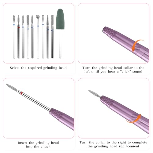 Conjunto de 10 peças de brocas de unhas para manicure, brocas de diamante para manicure russa profis