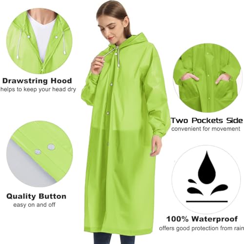 Besshopie BH0203BS0006_G_M Clear Eva Raincoat Women Waterproof Rain Ponchos Long Packable Lightweight Hooded Raincoat Travel Fishing Hiking Daily Use Green M thumb #3
