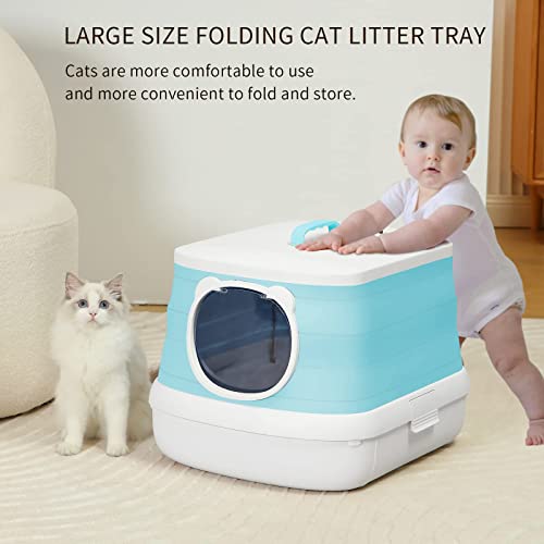 Flaruziy Cat Litter Box, Foldable Large Portable Litter Box With Shovel Storage Space, Prevents Urine And Litter Leakage, Fully Enclosed Litter Box Isolates Odor, Portable For Outdoor Travel #TOP4