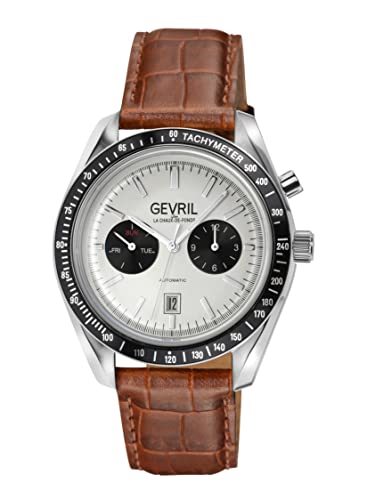 Gevril 49004-3 Men's Lenox Swiss Automatic Watch, Genuine Italian Brown/Brown Stitching Leather Strap