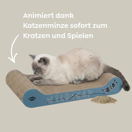 TRIXIE Kratzpappe Wild Cat – Kratzbrett für Katzen aus stabiler Wellpappe mit Katzenminze - 41 × 24 × 7 cm - zur Krallenpflege & Beschäftigung - 48000