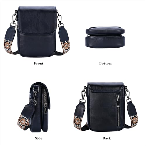 Image of HESHE Small Leather Crossbody Bag for Women RFID Phone Purse with Card Slot | Anti Theft,Genine Leather,Wide Adjustable Strap,Multi-Pocket Fits 6.9 inch Phone Trendy Shoulder Cross Body Bag for Daily,Travel