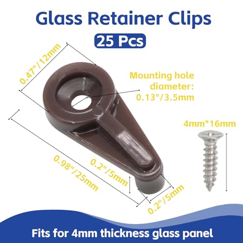 Image of 25pcs Mirror Hanging Clips, Glass Retainer Clips, Plastic Mirror Mounting Clips Hanging Hardware for Fixing Window Glass Cabinet Door (Brown)