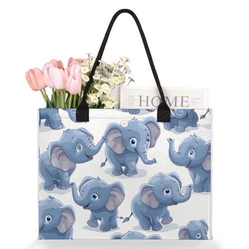 Happy Blue Elephants Tote Bag for Women Large Beach Bag Reusable Tote Bags for Work Travel Beach Shopping3