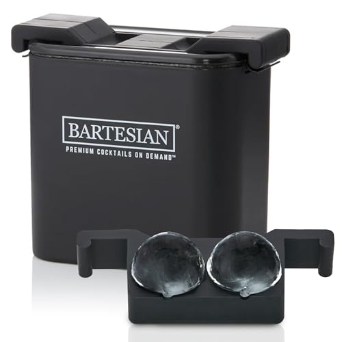 Bartesian Clear Ice Maker Mold - Compact Sphere Icemaker Tray for Cocktail and Whiskey Glasses - Professional Home Bar Mixology Large Craft Slow Melting Ice Ball Molds for Chilled Cocktails