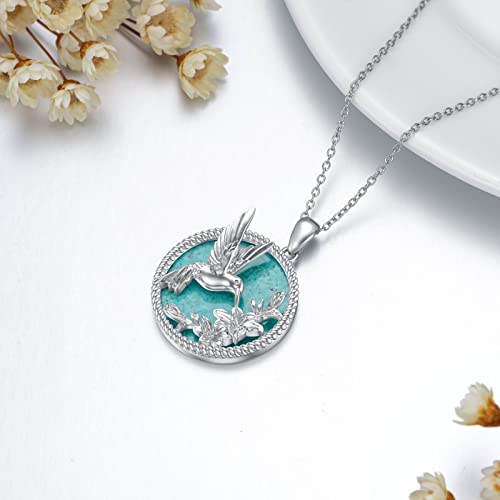 Bethza Hummingbird Necklace 925 Sterling Silver Hummingbird Pendant With Flower Bird Natural Turquoise Gemstone Animal Jewelry Gifts For Women Girl Wife #TOP3
