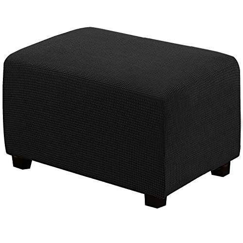 Image of H.VERSAILTEX Ottoman Cover Slipcover Rectangle Fit Length 33 inch-38 inch Footrest Sofa Slipcovers Stool Cover Footstool Protector Covers Feature Stretch Thick Soft Jacquard Fabric Removable Washable - Black