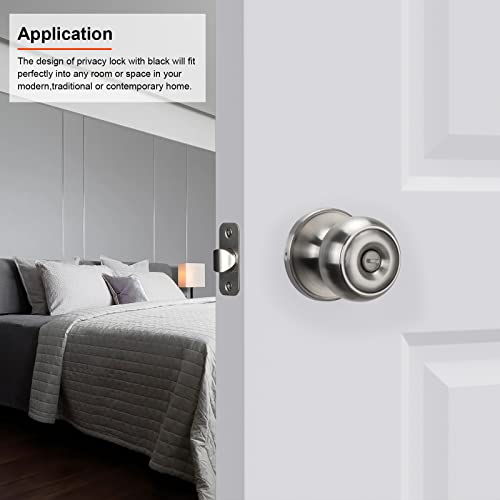 Haidms Brushed Nickel Door Knobs Interior, Silver Privacy Keyless Door Knob With Thumb Turn For Bedroom Or Bathroom Privacy Function 1 Pack #TOP1