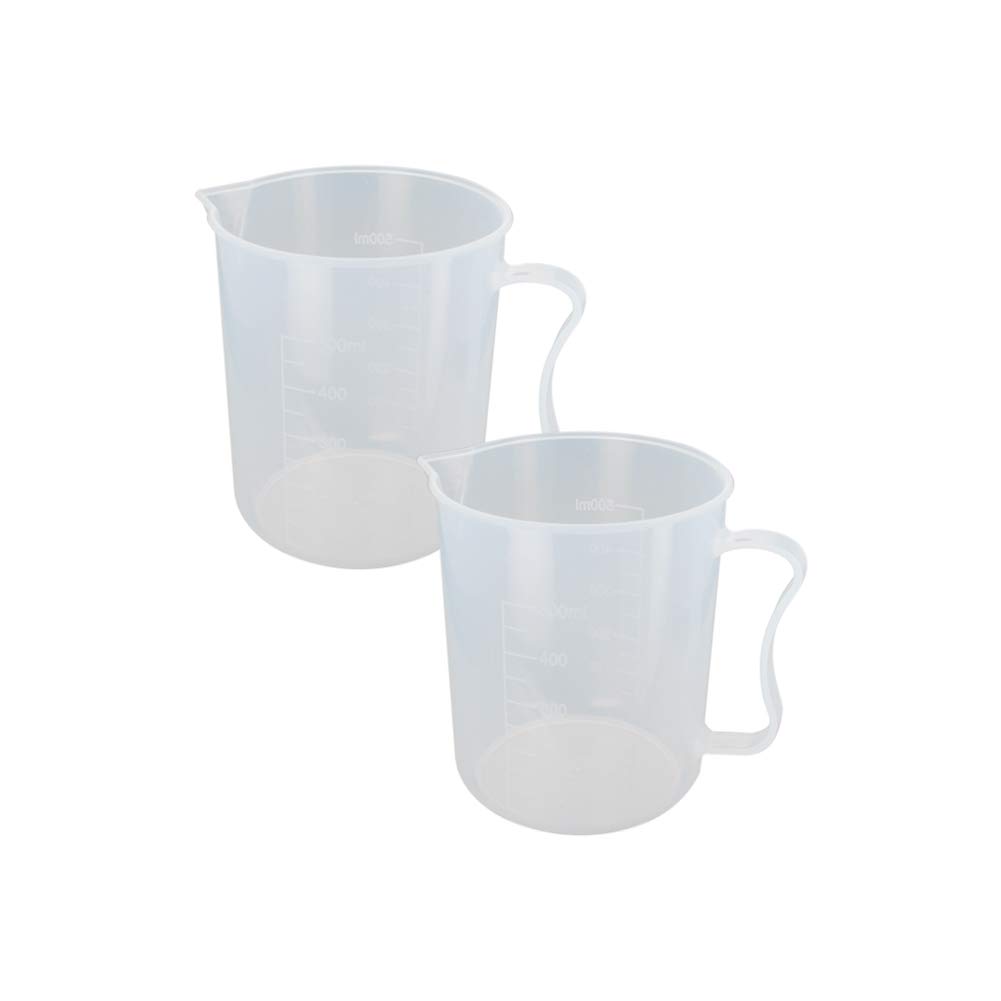 Othmro Plastic Laboratory Water Liquid Container Measuring Beaker with Handle 500ml 2Pcs Good for Kitchen Bake
