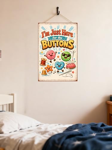 I’m Just Here for the Buttons Tin Sign Cute Cartoon Sewing Wall Art Colorful Button Metal Plaque Funny Craft Room Decor Decorative Sign for Sewing Studio Home Wall 8x12 Inch - Image 4