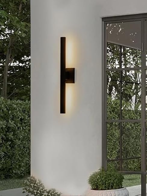 Modern Outdoor Wall Sconce LED, Large Porch Lights Wall Mount, 22 inch Up Down Exterior Light Fixture, 12W Black Outside Patio Lighting for House, Yard, 2 Packs