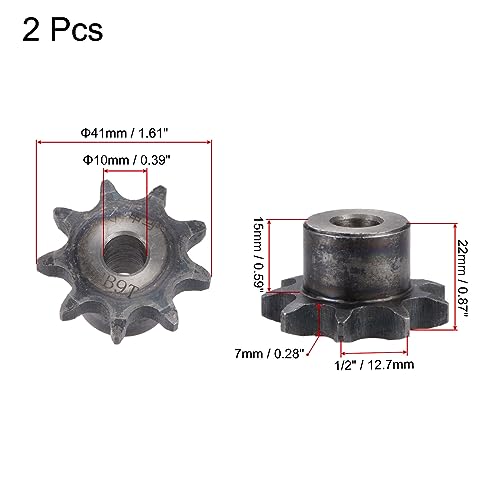 sourcing map Kette Rolle Zahnrad 10mm Bohrung 1/2 Abstand 9 Zahn Einzeln Strand Typ B Kette Ritzel A3 Karbonstahl Rolle Kette Ritzel für ISO 06B Kette 2Stk