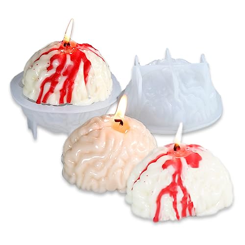 Cestony Halloween 2Pcs/Set 3D Brains Shape Candle Silicone Molds for Making Candle Resin Pillar Aromatherapy Candles Wax Soap Flower Specimen Clay Craft