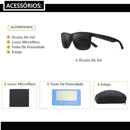 Óculos De Sol Masculino Feminino Proteção UV400 Polarizado Quadrado Original Ciclismo Dirigir Pesca