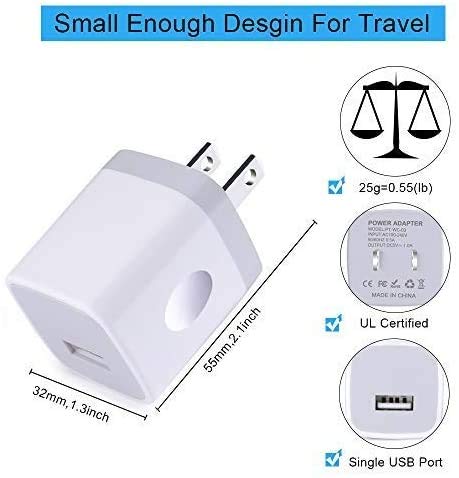 Iphone Wall Charger Adapter Usb Charging, 5Pack Single Port Usb Wall Plug In Phone Charger Cube Box Head Travel Power Blocks Brick Compatible Iphone Se/X/11 Pro Max, Samsung A20 S10 S9 S7 S6 Htc Lg #TOP4