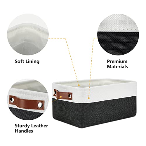 Dullemelo Small Storage Baskets 6 Pack, Fabric Collapsible Gift Storage Baskets For Shelves, Closets, Nursery, Home, Office Organizing,Small Canvas Linen Rectangular Storage Bins (6-Pack, White&Black) #TOP2