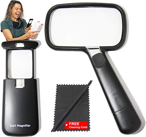 Pocket Magnifying Glass 3X an Elderly Assistant Product for Seniors; Helpful 50th 60th 70th Birthday Gift Set for Women and Men, Mom and Dad (Rec-PM1)