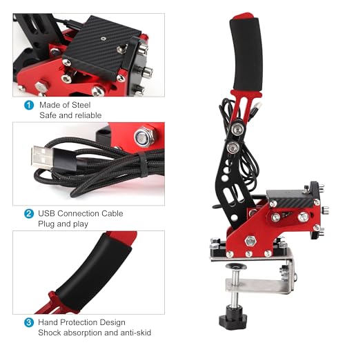 Image of CNSPEED Upgrade 2-in-1 64 Bit USB Handbrake for G920 Compatible With Xbox /Xbox series S /Xbox series X + PC System for Simulated Racing Games with Non-Contact Plus Hall Sensor with Clamp Black+Red