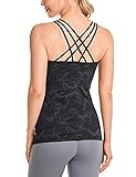 CRZ YOGA Women's Strappy Back Yoga Tank Tops - Built in Shelf Bra Sports Camisole Padded Long Workout Shirts Camo Multi 6 Medium