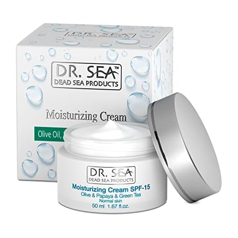 Dr Sea Moisturising Facial Cream with Olive Oil, Papaya & Green Tea - Dead Sea Anti Ageing Cream for Face Care, SPF15, 50ml Cover