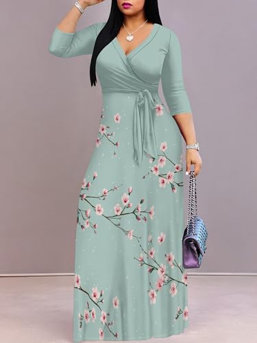 Image of PinkPatty Women's Long Sleeve Maxi Dress Plus Size Trendy Wedding Guest Dress with Pockets&Belt