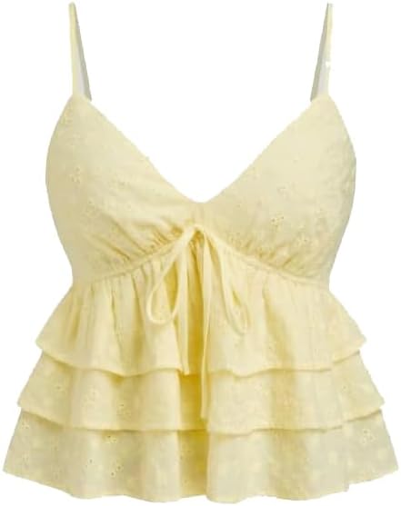 Women Floral Babydoll Tank Top Teen Girl Fairy Ruffle Cami Spaghetti Strap V Neck Boho Crop Top - Image 2