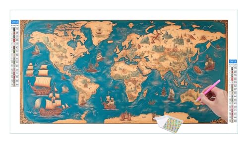 Guuogxan Diamond Painting Mapa del mundo, 5D Diamant Painting Set Voll Zubehör, 60x30cm/24x12in Malen Nach Zahlen Erwachsene Kinder DIY, Daiments Painting Klebebilder Leinwand Groß, Home Décor F-475