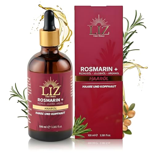 Liz Clean Beauty® Rosemary Oil Hair 100% Natural 100 ml Hair Oil for Hair Growth Accelerate Pure Rosemary Oil and Other High-Quality Oils Against Hair Loss Castor Oil, Jojoba Oil, Argan Oil and Hair