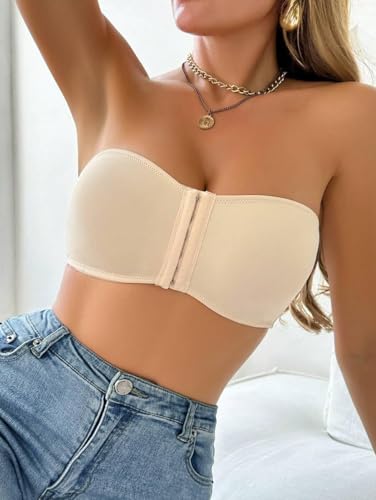 Strapless Bras for Women Front Closure Push Up Bra Scallop Trim Bandeau Bralette Underwear3