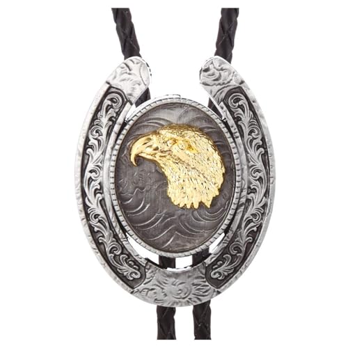 Image of HUABOLA CALYN Bolo Tie for Men- Western Cowboy Native American Golden Horse Bolo Tie